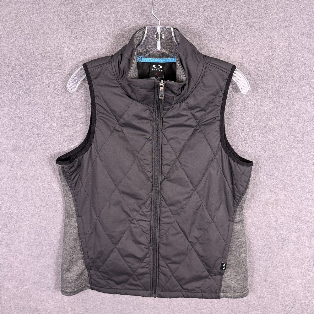 Oakley Mens Vest Large‎ Black Gray Performance Quilted Outdoors Gorpcore EUC